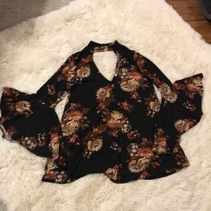 Super cute black floral choker style top/tunic